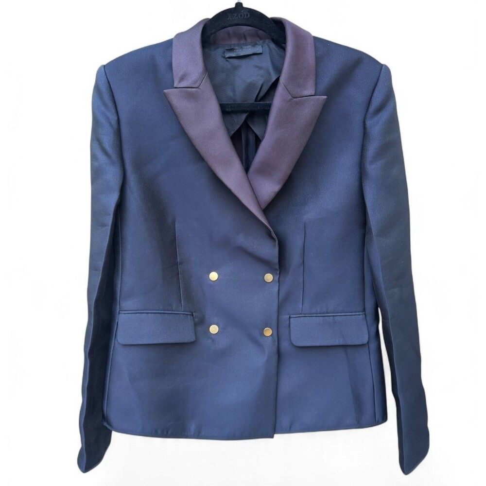 The Row Silk Blend Black Plum Satin Lapel Double Breasted Blazer Size 10